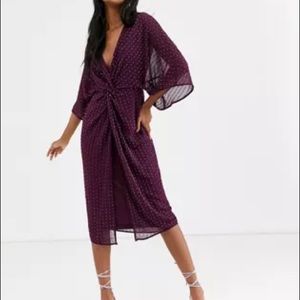 ASOS Burgundy Beaded Kimono Midi Dress Sz 2 NWT